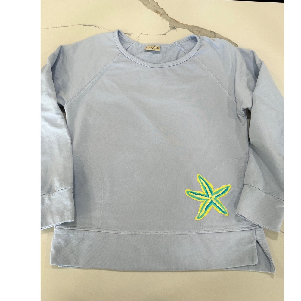 iCantoo Women Blue Starfish Embroideredโ Cotton Sweatshirt Raglan Small USA